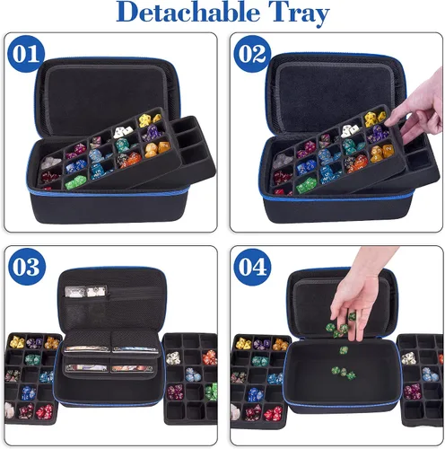 Miniatura 5 de SIQUK Estuche de Almacenamiento de Dados de Gran Capacidad Caja de Dados con Bandeja Ranurada Extraíble Doble y Asa, Organizador Soporte de Dados