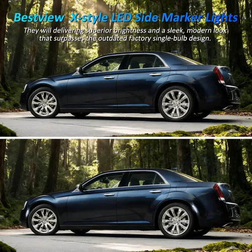 Miniatura 8 de Bestview 4 luces de posición laterales para Chrysler 300 2015-2021: luces LED blancas de parachoques delantero y trasero estilo X, lámparas