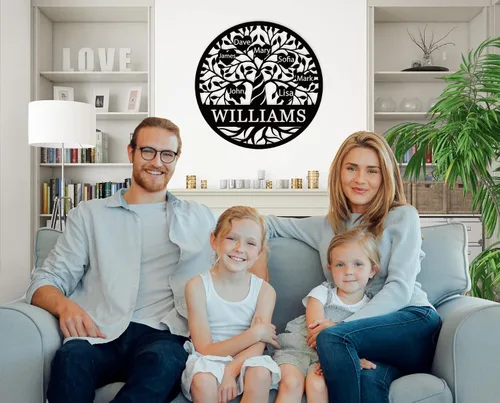 Miniatura 2 de Decoración de pared personalizada del árbol de la vida, letrero de metal con nombres de niños, decoración de pared personalizada para árbol