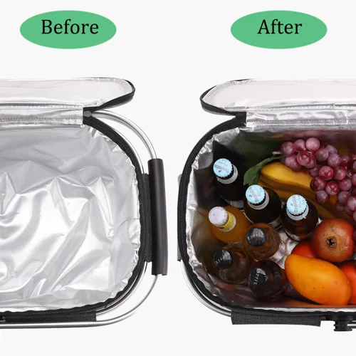 Miniatura 9 de ALLCAMP Cesta de pícnic, 2 cajas de hielo incluidas con enfriador aislado de 32 litros, cesta de picnic plegable gruesa con cestas extraíbles