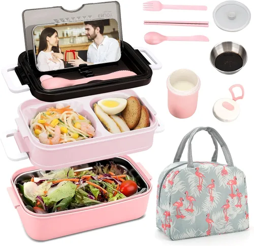 Miniatura 9 de Kit de lonchera Bento para adultos, lonchera portátil para adultos, caja Bento para adultos con bolsa de almuerzo, contenedores de almuerzo Bento