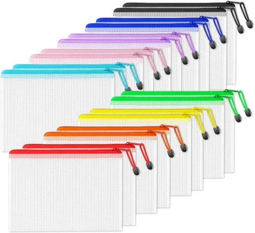 Miniatura 19 de SUNEE Bolsa de malla de plástico con cremallera de 11 x 16 pulgadas (9 colores, 18 paquetes), bolsa extra grande resistente al agua con cremallera