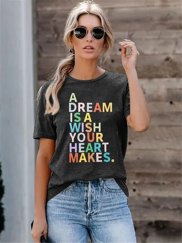 Miniatura 2 de A Dream is A Wish Your Heart Makes - Camiseta de manga corta con estampado de letras divertidas para mujer