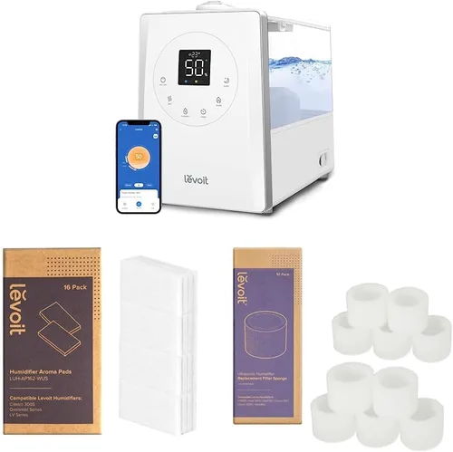 LEVOIT LV600S Humidificadores inteligentes de niebla cálida y fría y almohadillas aromáticas, paquete de 16, filtros de repuesto para humidificador