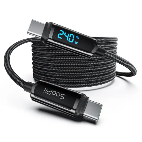 Miniatura 15 de SOOPII Cable USB C a USB C de 100 W, cable trenzado tipo C de nailon de 1 pie con pantalla LED para iPhone 15/15 Pro/15 Plus/15 Pro Max, MacBook