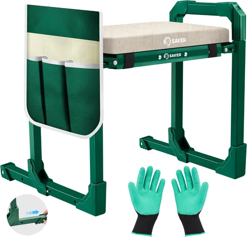 Saker Rodillera y Asiento de Jardín Plegable con Patas Extensibles y Almohadilla Gruesa, Herramienta, Soporte de Trabajo Pesado para Adultos