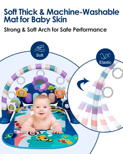 Miniatura 5 de dearlomum Alfombra de Juego para Bebés, Divertido Piano de Juego para Tiempo de Barriga con 5 Juguetes Sensoriales para Bebés, Música y Luces, Tigre