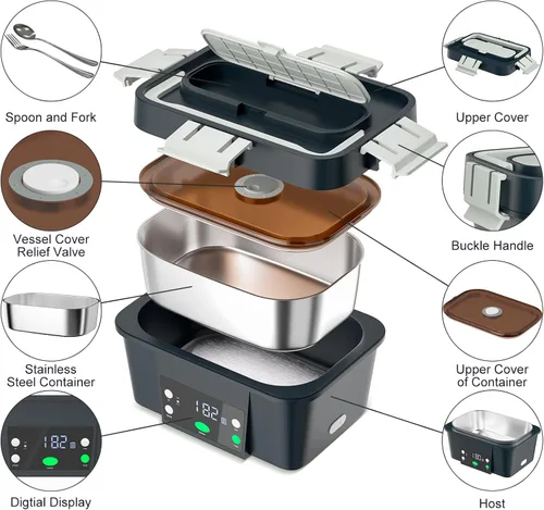 Miniatura 5 de Fiambrera térmica alimentada por batería con calentamiento automático, lonchera calentable inalámbrica de 16,000 mAh para adultos, calentador