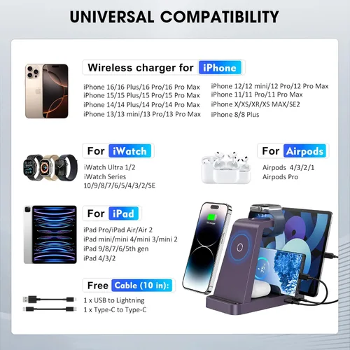 Miniatura 3 de Cargador inalámbrico para iPhone - Estación de carga 5 en 1 para múltiples dispositivos Apple: Soporte de carga rápida inalámbrica para iPhone 17