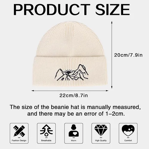 Miniatura 3 de MUQU Gorros para hombre diseño de gorro con bordado de montaña gorro de punto cálido de invierno gorros con puños