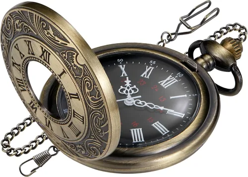 Miniatura 12 de Hollow Roman Digital Scale Men's Quartz Pocket Watches, Quartz Pocket Strap with Chain for Men