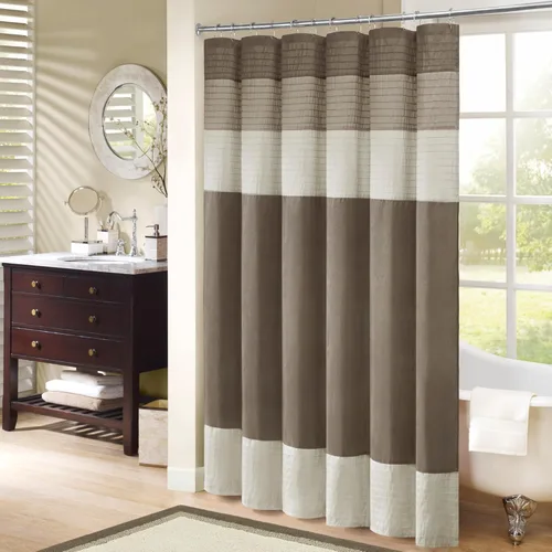 Miniatura 10 de Madison Park Amherst Cortina de Ducha para Baño de Seda Sintética con Rayas Pieced Moderna Cortina de Baño de Microfibra, 72x72 Pulgadas, Azul