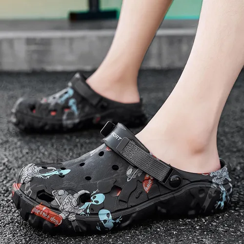 Miniatura 6 de SECHRITE Zuecos para hombre deportivos al aire libre, antideslizantes, con amortiguación, para playa, sandalias de casa con correa trasera ajustable