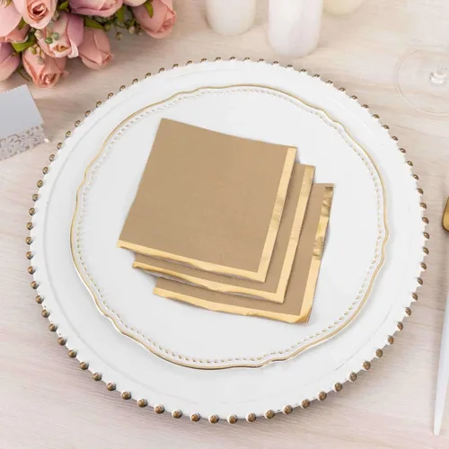 Miniatura 92 de Efavormart 50 Pack Servilletas de papel para fiestas de 2 capas suaves verde oliva con borde dorado de oro, servilletas para cenas, cócteles