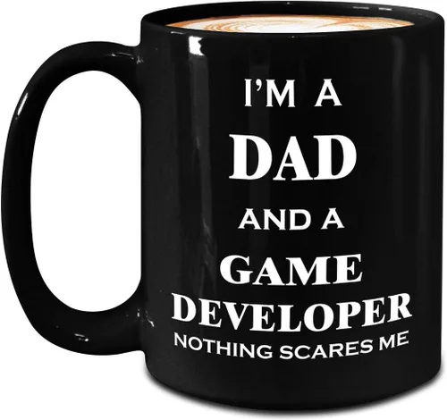 Lindos regalos para desarrollador de juegos diseño papá hombres marido taza – grande 15oz taza de té negro – diseño de videojuegos desarrollo