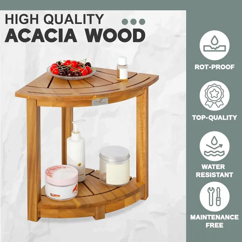 Miniatura 7 de VICTORY RELAX Estante esquinero de madera de acacia para ducha interior, banco de ducha impermeable y reposapiés para afeitarse las piernas, asiento