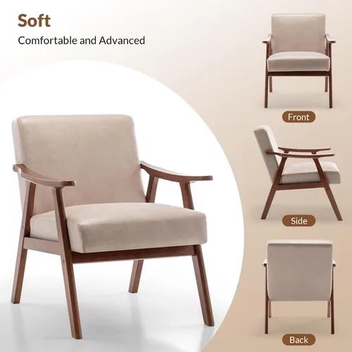 Miniatura 4 de Rovibek Silla decorativa tapizada con brazos, sillas decorativas modernas de mediados de siglo con marco de madera, sillas tapizadas con espuma