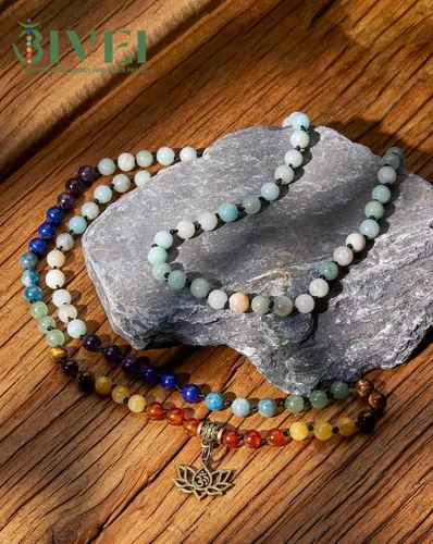 Miniatura 3 de Bivei 7 Chakra 108 Mala Beads Bracelet Real Healing Gemstone Yoga Meditation Hand Knotted Mala Prayer Bead Necklace