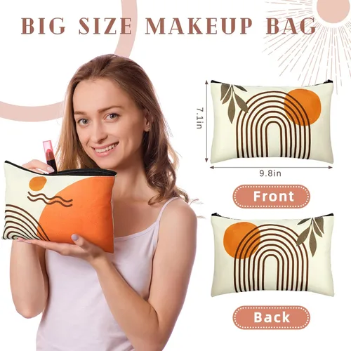 Miniatura 2 de Pinkunn 6 bolsas de maquillaje bohemias de lona para cosméticos, bolsa de maquillaje para monedero, Sunshine Ray, retro, de lino natural