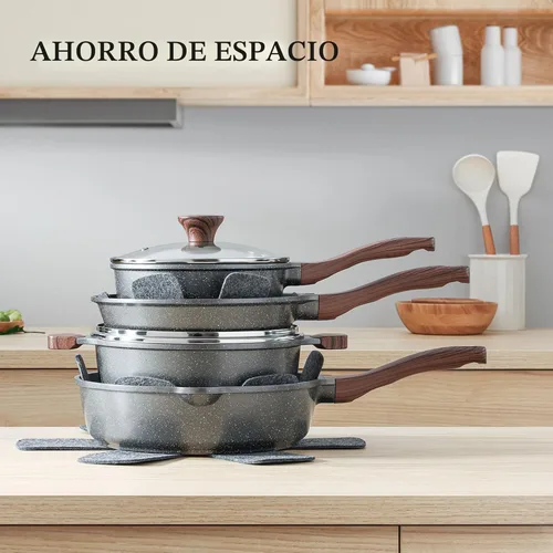 Miniatura 6 de SENSARTE Juego de utensilios de cocina antiadherentes de 13 piezas, ollas y sartenes antiadherentes con revestimiento de granito suizo, juego de Gris