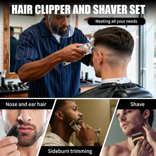 Miniatura 12 de Juego de cortapelos profesional, cortapelos para hombres, recortador de patillas en forma de T, afeitadora eléctrica, kit de salón de belleza