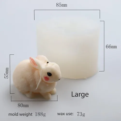 Miniatura 2 de Molde de conejo de silicona para velas y resina, decoración y fabricación de jabón DM-conejo-Peludo-L