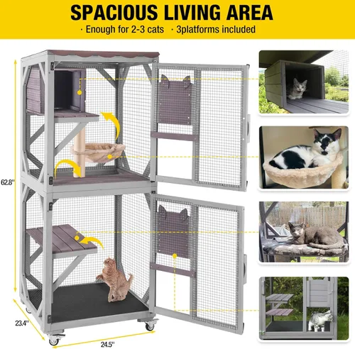 Miniatura 5 de Aivituvin Cat Catio - Casa para gatos al aire libre, recintos grandes movibles en ruedas de ejercicio, jaula para gatitos con caja de descanso