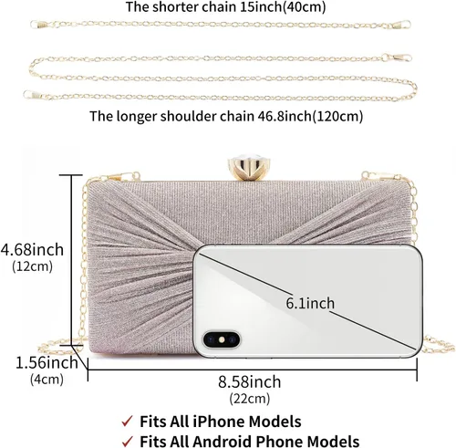 Miniatura 2 de YAPAIOU Bolso de mano de noche brillante para mujer, bolso de mano con purpurina de diamantes de imitación, bolso de boda, bolso de cóctel y fiesta