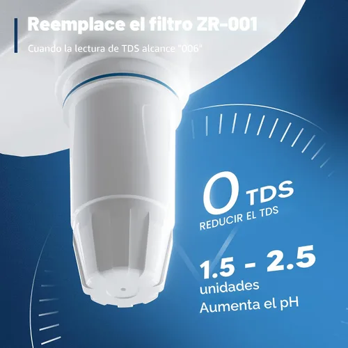 Miniatura 5 de Reemplazo de Filtro de Agua Mejorado Compatible con Jarra y Dispensador Zero ZR-001 ZR-004 ZP-006 ZR-017, Sistema de Filtro de Cinco Etapas, Reduce