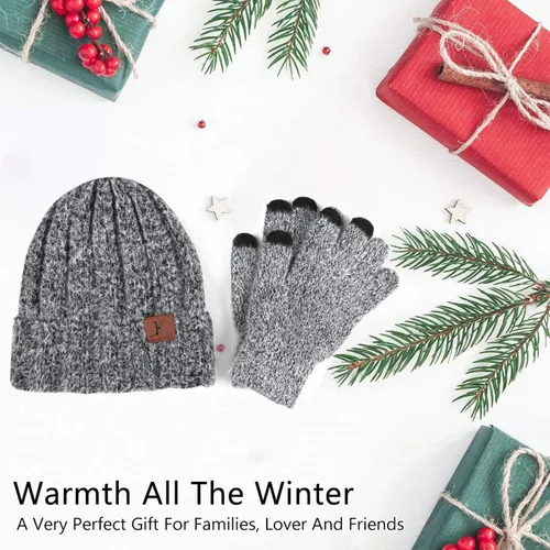 Miniatura 5 de Conjunto de guantes de punto cálido de invierno para mujer con forro polar y forro de calavera para mujer