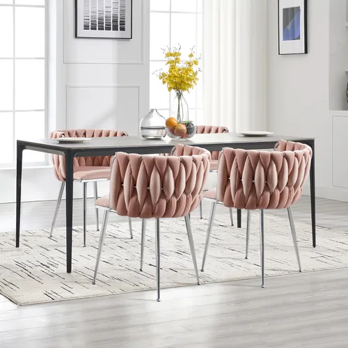 Miniatura 27 de Juego de 2 sillas de comedor de terciopelo, sillas de comedor tapizadas tejidas, sillones de ocio de lujo, sillas decorativas modernas con patas