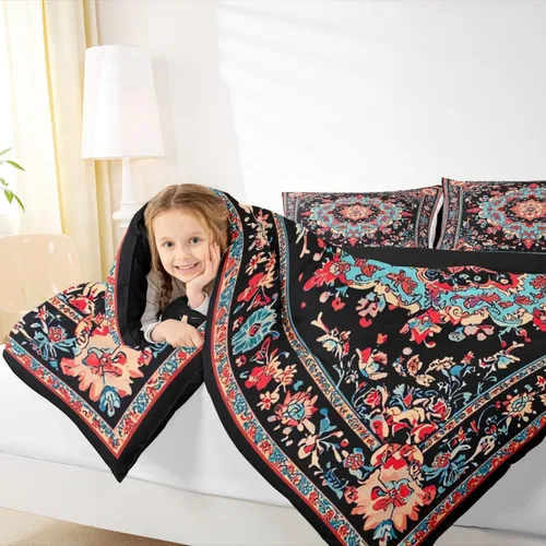 Miniatura 7 de Erosebridal Juego de edredón bohemio tamaño individual, ropa de cama floral retro para adultos, hombres y mujeres, juego de ropa de cama vintage