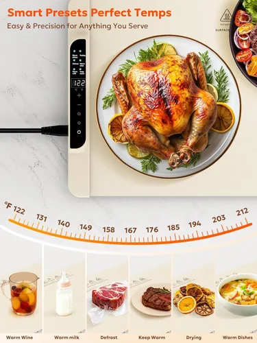 Miniatura 2 de FZF - Tapete de calentamiento eléctrico, calentador de alimentos portátil de calentamiento rápido para fiestas, buffet con temporizador de 0.5 a 10