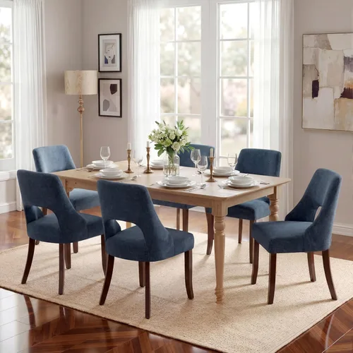 Miniatura 17 de UVV Juego de 2 sillas de comedor de madera, sillas de comedor modernas de mediados de siglo tapizadas en tela para cocina y comedor, silla de cena