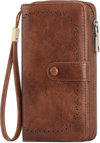 Miniatura 8 de GAEKEAO Leather Credit Card Holder Wallet for Women RFID Blocking Large Capacity Bifold Zipper Card Case Organizer with Wristlet 45 Slots
