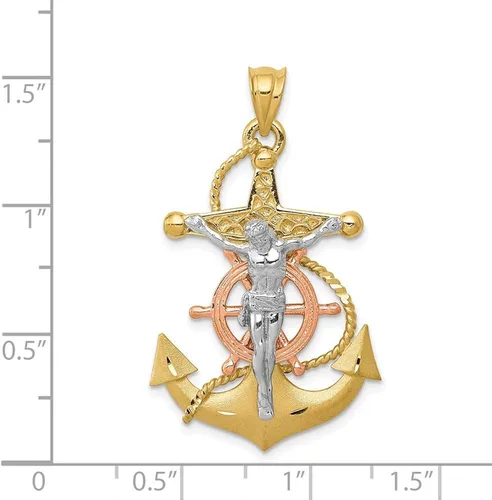Miniatura 3 de Colgante de cruz de marineros tricolor de 14 quilates, 1.496in, 0.906in, estilo D10