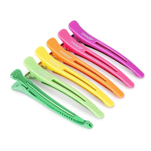 Miniatura 11 de AIMIKE - 6 piezas de pinzas profesionales para peinar y separar el cabello, antideslizantes, con pico de pato y banda de silicona para peluqueros