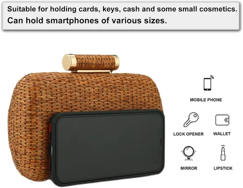 Miniatura 3 de YYW Bolso de mano de paja para mujer, bolso de paja tejida a mano para boda, fiesta, boda, verano, playa, bolsa de mimbre