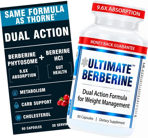 Ultimate Berberine - Compara con $44 Brand - Fórmula de doble acción con Phytosome Plus Botanical Extract - Apoya la salud del corazón, el sistema