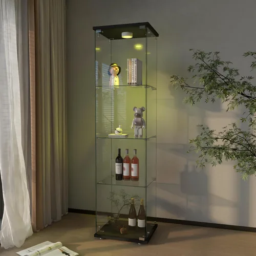 Miniatura 50 de Vitrina de cristal con 3 estantes con 2 puertas, vitrina de cristal transparente para sala de estar, dormitorio, 49.49 x 31.77 x 14.37 pulgadas