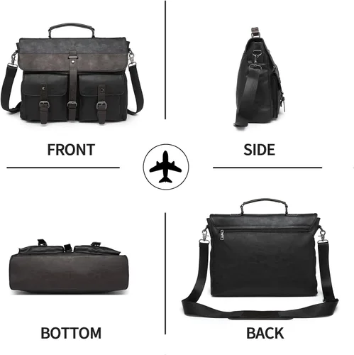 Miniatura 7 de Bolsa de mensajero de cuero para hombre, bolso vintage para computadora portátil, resistente al agua, maletín de viaje de negocios, bolsa de trabajo