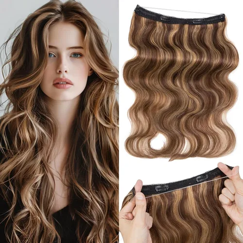 Miniatura 31 de Extensiones de cabello en aureola de cabello humano real, Extensión de cabello Halo 100% cabello humano, Extensiones de cabello con alambre, Lacio