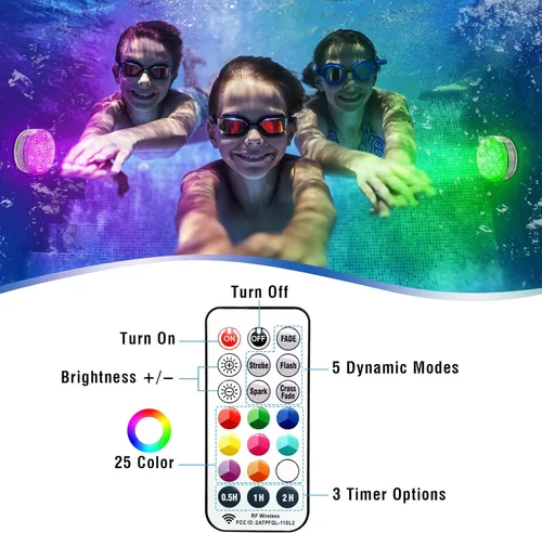Miniatura 7 de Qoolife - Luces para piscina recargables sumergibles con mando a distancia, impermeables, carga subacuática, operadas por batería, controladas, 25