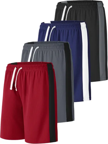 Resinta Paquete de 4 pantalones cortos deportivos para niños, de baloncesto, de malla, de secado rápido, pantalones cortos de fútbol para el verano