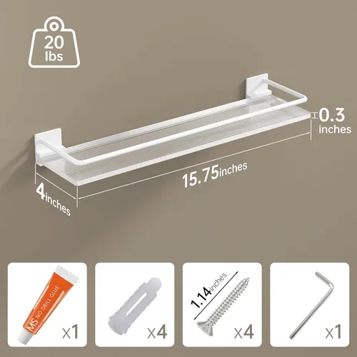 Miniatura 3 de Estantes flotantes de acrílico para baño, juego de 2, estantes montados en la pared adecuados para lavabo, cocina, lavandería, granja, para Blanco