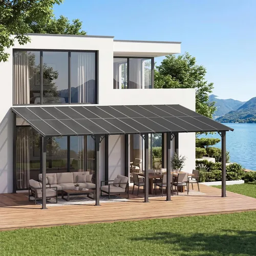 Miniatura 20 de Aoxun Pérgola de 8 x 5 pies para patio, cenador con techo inclinado, pérgola para parrilla grande montada en la pared, toldos resistentes