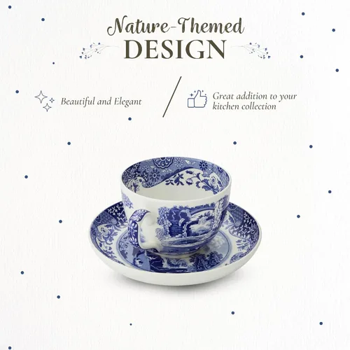 Miniatura 3 de Spode Taza de té y platillo italiano azul, juego de 4 tazas gigantes, taza de café, taza de 20 onzas para té, lattes, expresos y bebidas calientes