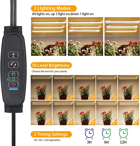 Miniatura 3 de Tiras de luz LED para cultivo, luces de cultivo para plantas de interior espectro completo 3000K, barra de luz para plantas con temporizador