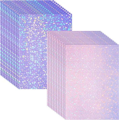 Miniatura 18 de Clabby 36 hojas de papel holográfico para pegatinas A4, láminas laminadas holográficas de vinilo, autoadhesivas, impermeables, transparentes, 11.7 x