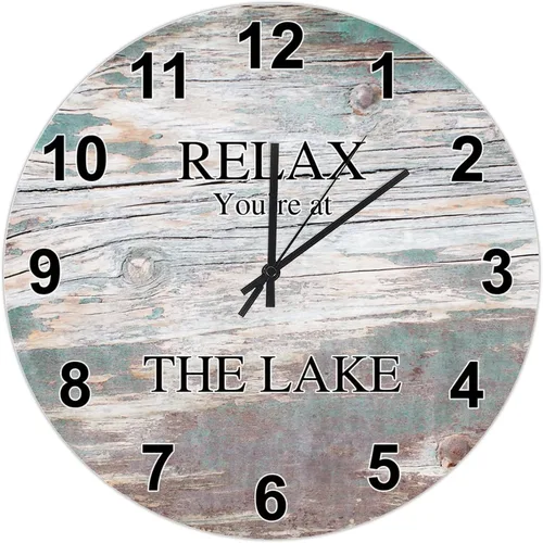 Miniatura 13 de UFunhome Reloj de pared de granja Lake Relax You're at The Lake Silent Non-Ticking Vintage Country reloj de grano de madera a pilas para el hogar